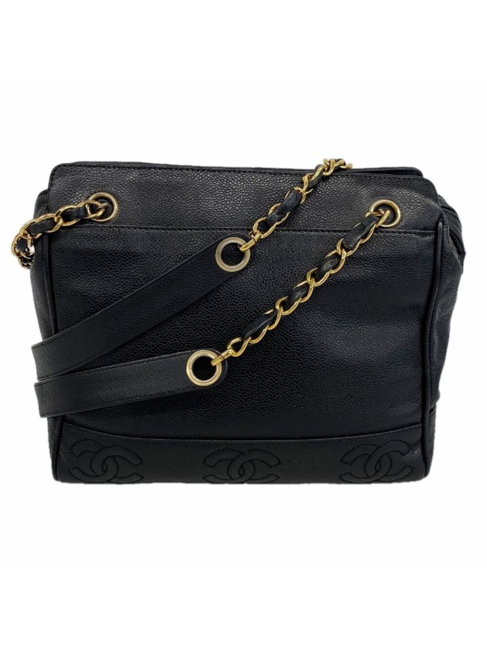 Chanel Shoulder Bag Triple Coco Caviar Leather Black Gold